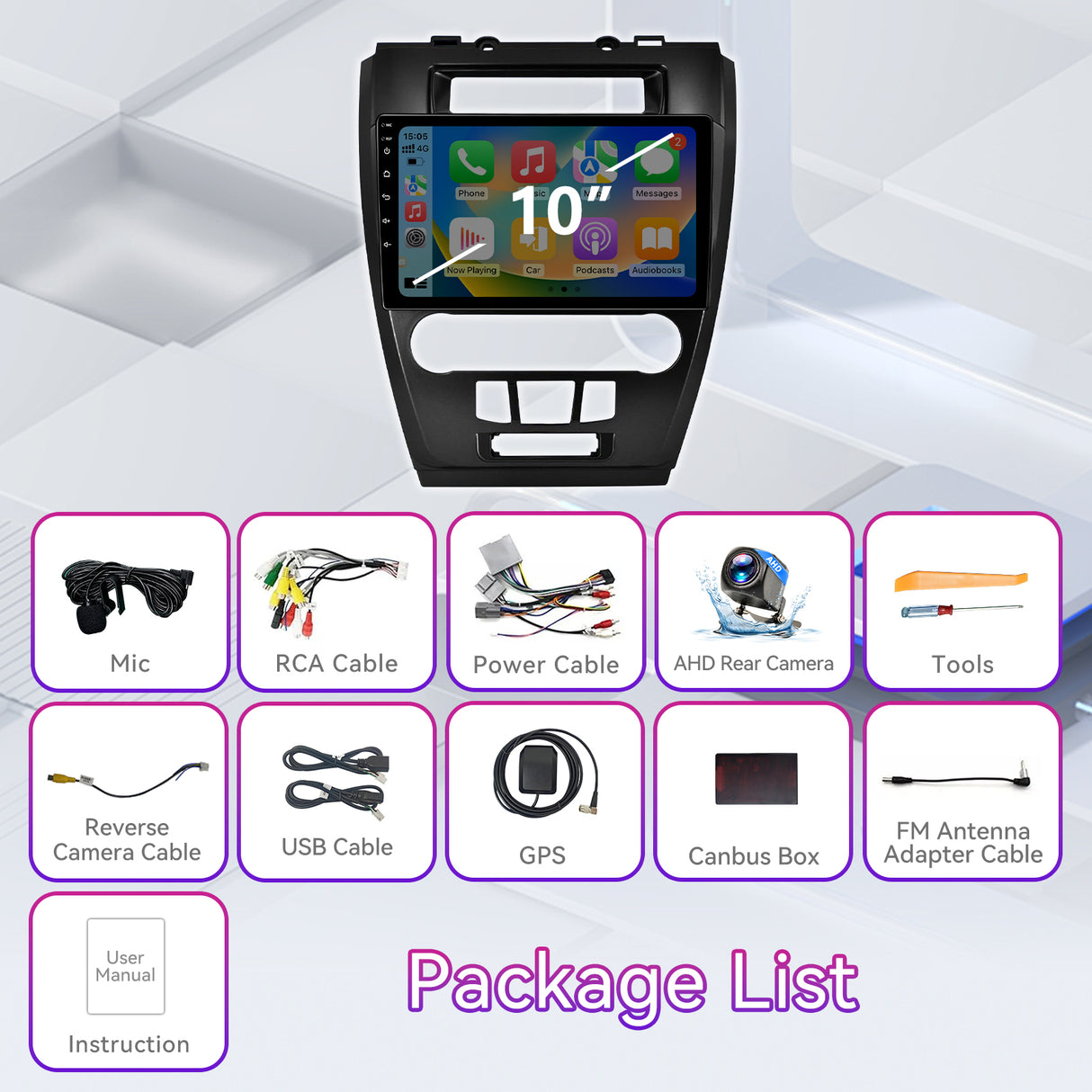 10.1" Android 13 Touchscreen Radio Compatible with Ford Fusion 2009-2012 — Wireless CarPlay, GPS & Backup Camera Included
