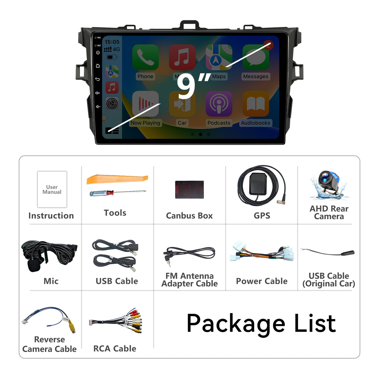 9" Android 13 Car Stereo Compatible with Toyota Corolla 2007-2013, Wireless CarPlay&Android Auto,Touch Screen Car Radio Support Bluetooth,GPS Navigation