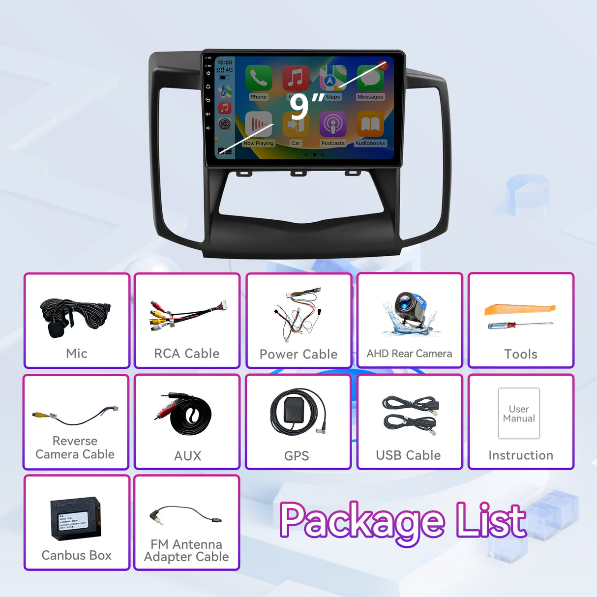9" Touchscreen Radio Compatible with Nissan Maxima 2009-2014 — Wireless CarPlay, Multimedia Receiver with GPS Bluetooth ＆ Backup Camera