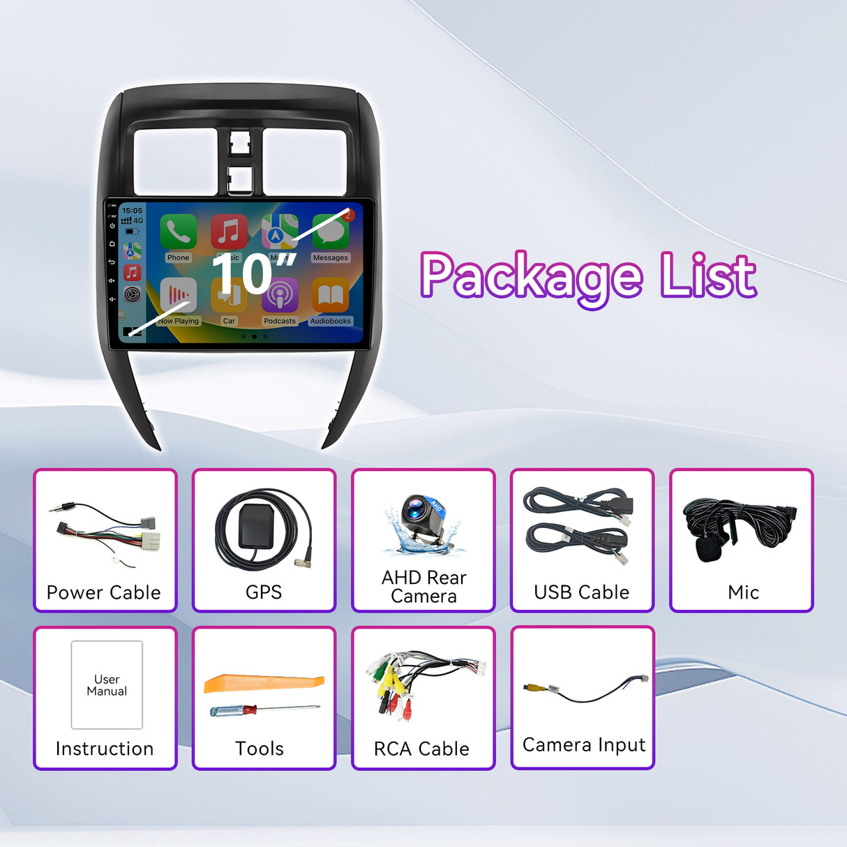 10" Android 13 Touchscreen Radio Compatible with Nissan Versa Sedan 2015-2019 — Wireless CarPlay, GPS & Backup Camera Included