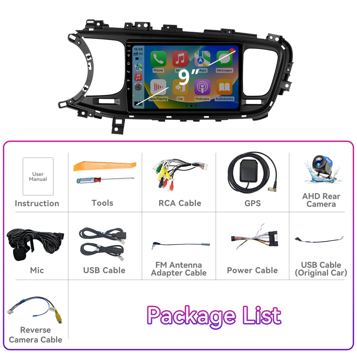 9" Android 13 Car Stereo Compatible with KIA Optima K5 2013-2015, 2+64GB Touchscreen Radio with Wireless CarPlay/Android Auto, GPS Navigation & Backup Camera