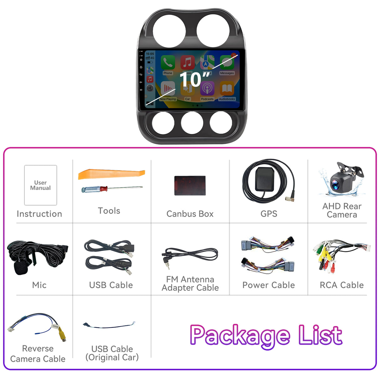 10" Car Stereo Compatible with Jeep Compass 2010-2016 & Patriot 2009-2016, Wireless CarPlay/Android Auto, GPS & SWC