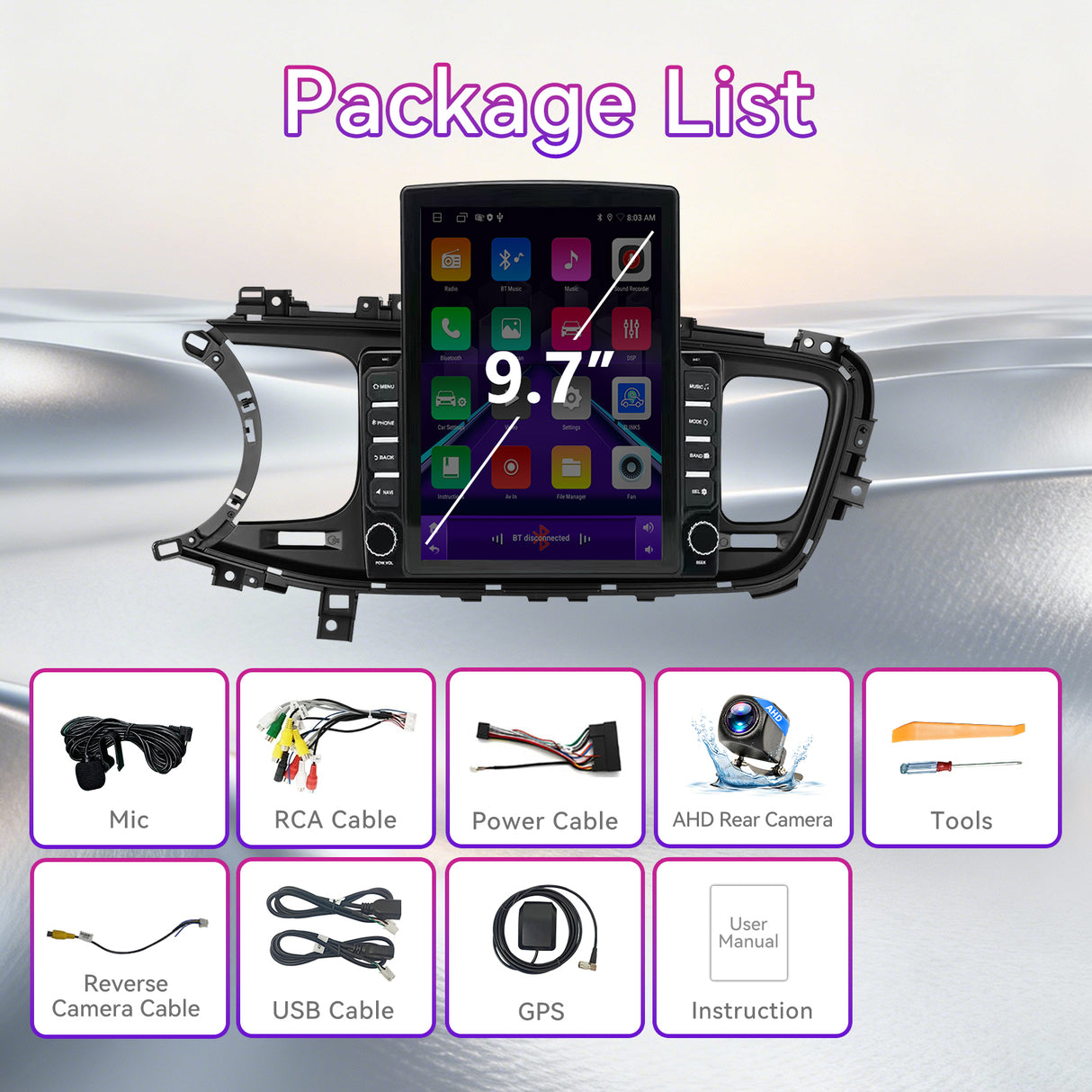 Android  Car Stereo Compatible with Kia Optima K5 2013-2015, 9.7" Wireless CarPlay/Android Auto Head Unit with GPS Navigation & Backup Camera