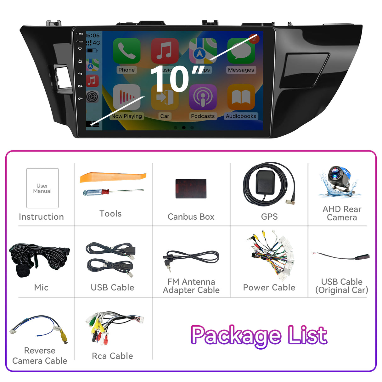 10" Android 13 Touchscreen Radio Compatible with Toyota Corolla 2014-2016, Wireless CarPlay/Android Auto, GPS Navigation, Bluetooth & Backup Camera