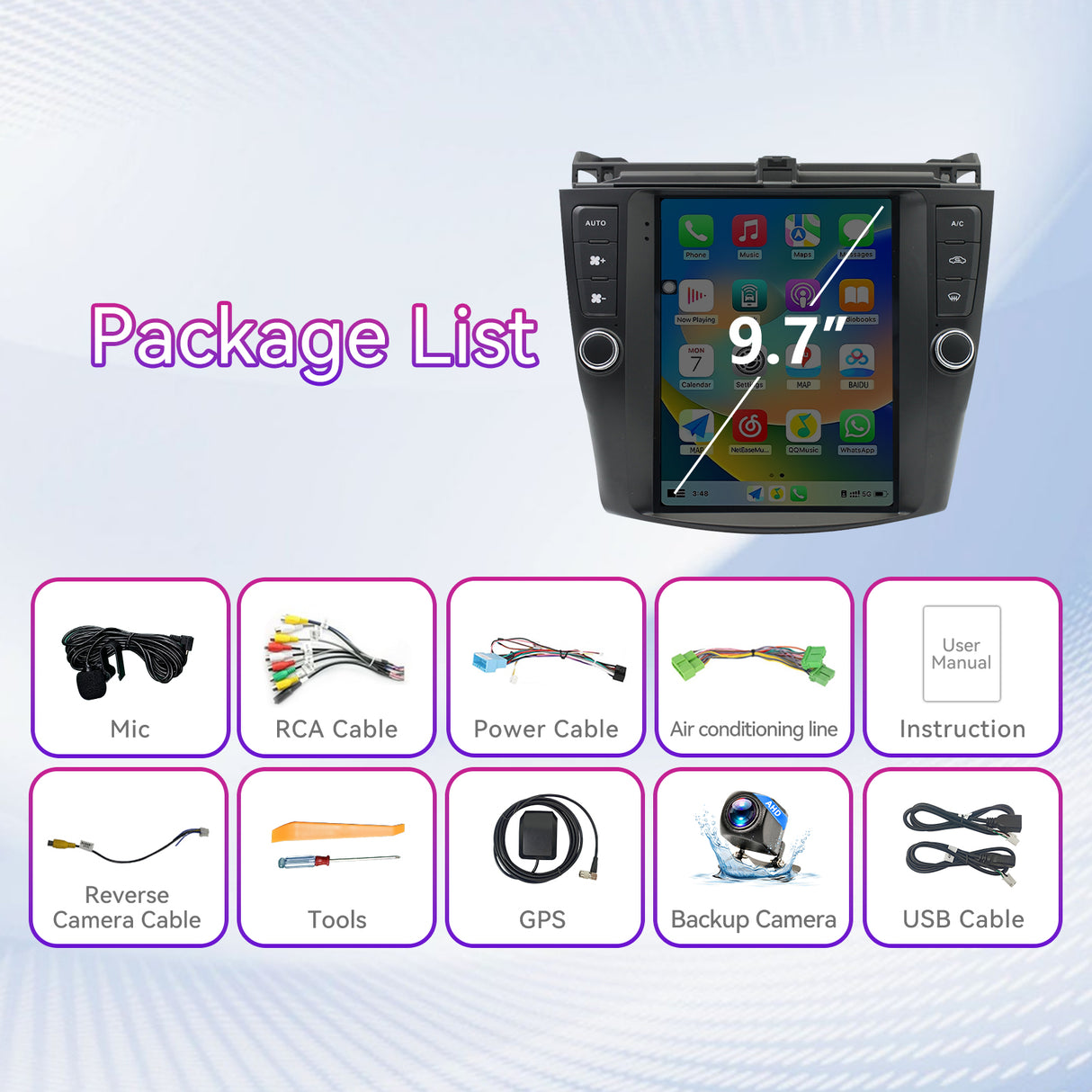 Car Stereo Radio Compatible with Honda Accord 7th 2003-2007, Wireless CarPlay/Android Auto Multimedia, GPS Navigation & Backup Camera