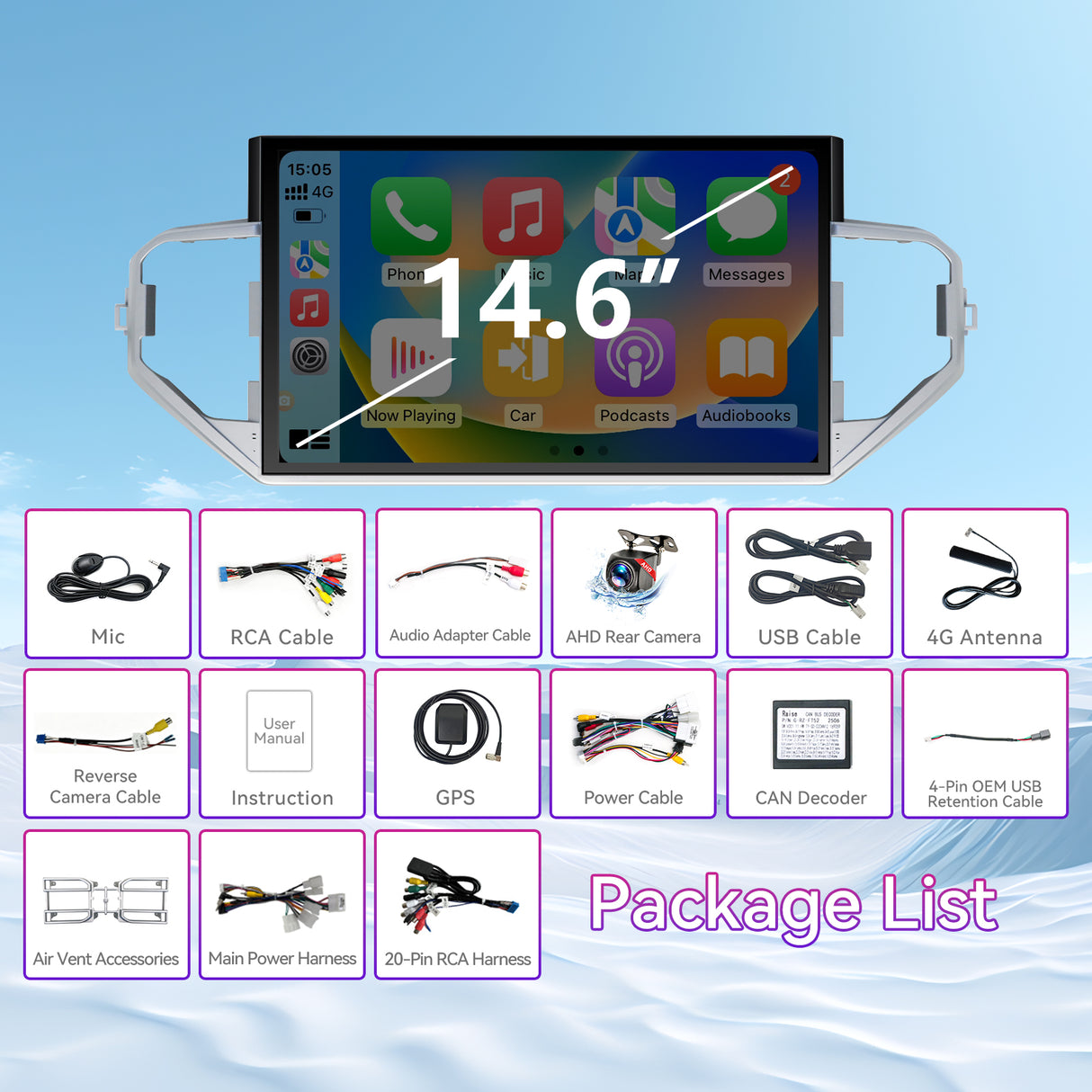14.6''2K IPS Touch Screen Car Stereo Radio Compatible with Toyota Tundra 2022-2024.4G+64G,Wireless Carplay＆Android Auto/AM/FM/4G, GPS Navigation Multimedia Player Head Unit