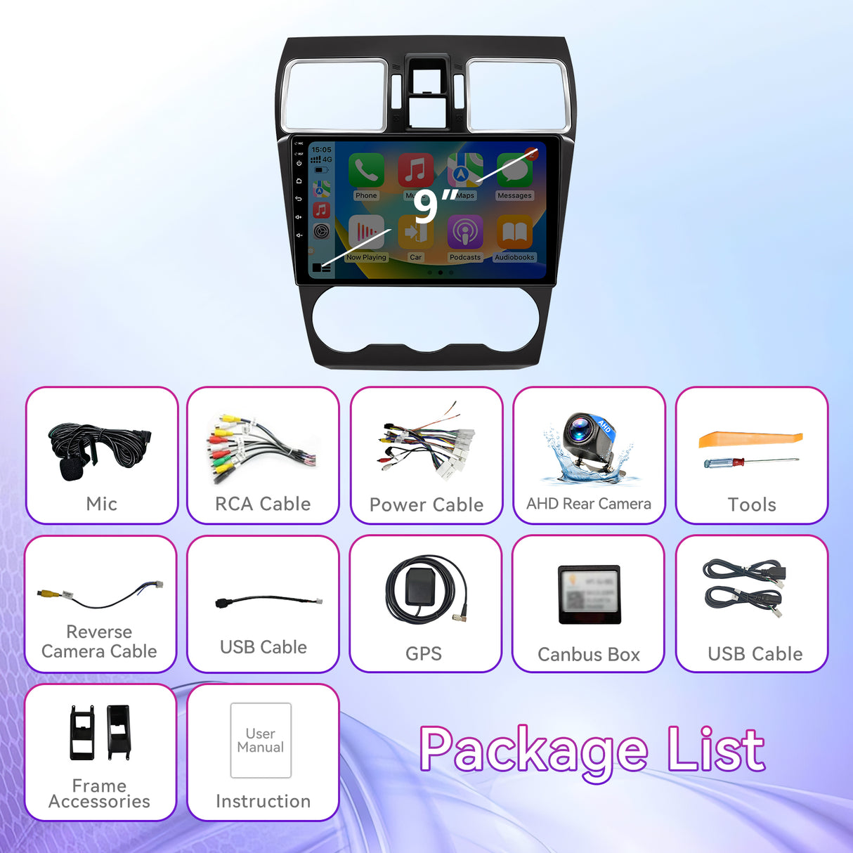9" Android 13 Touchscreen Radio Compatible with Subaru Forester/WRX/Impreza 2016-2018, Wireless CarPlay/Android Auto, GPS Navigation & Backup Camera