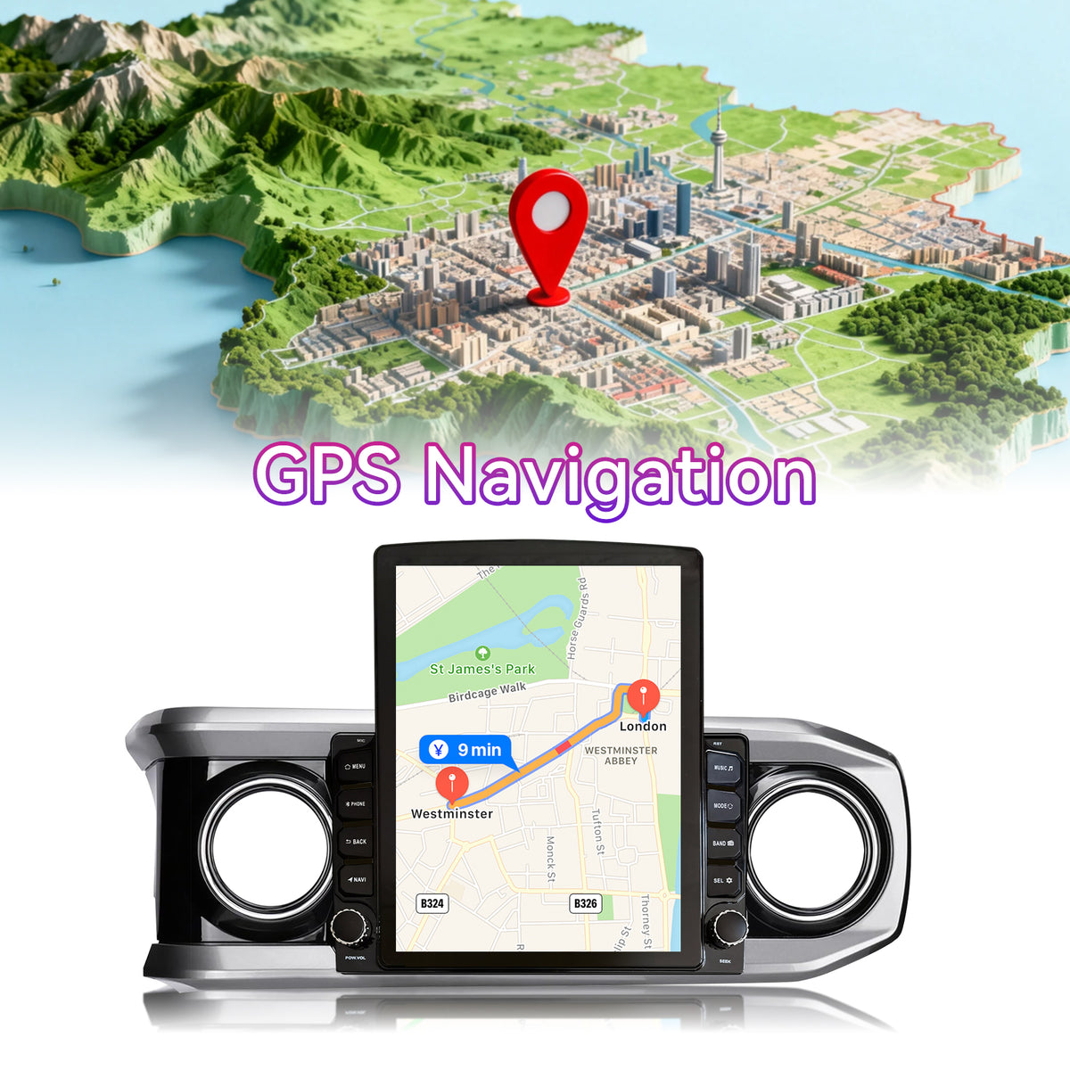 Car Stereo Compatible with Toyota Tacoma 2016-2022, 9.7" 2GB+64GB Wireless CarPlay/Android Auto Head Unit with GPS & 1080P Backup Camera